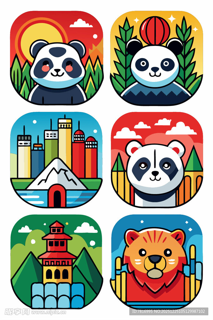 动物与地标图案集合