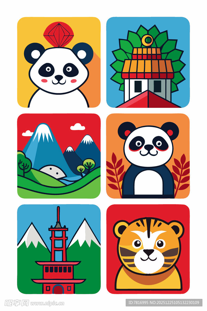 动物与风景的多彩插画