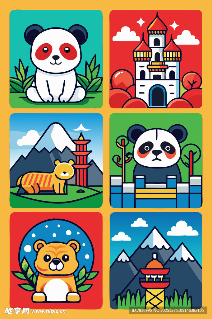 可爱动物与风景插画