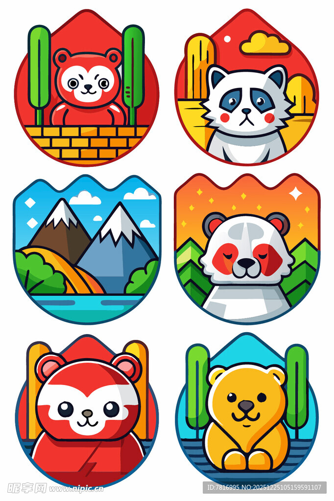 可爱动物主题卡通图标