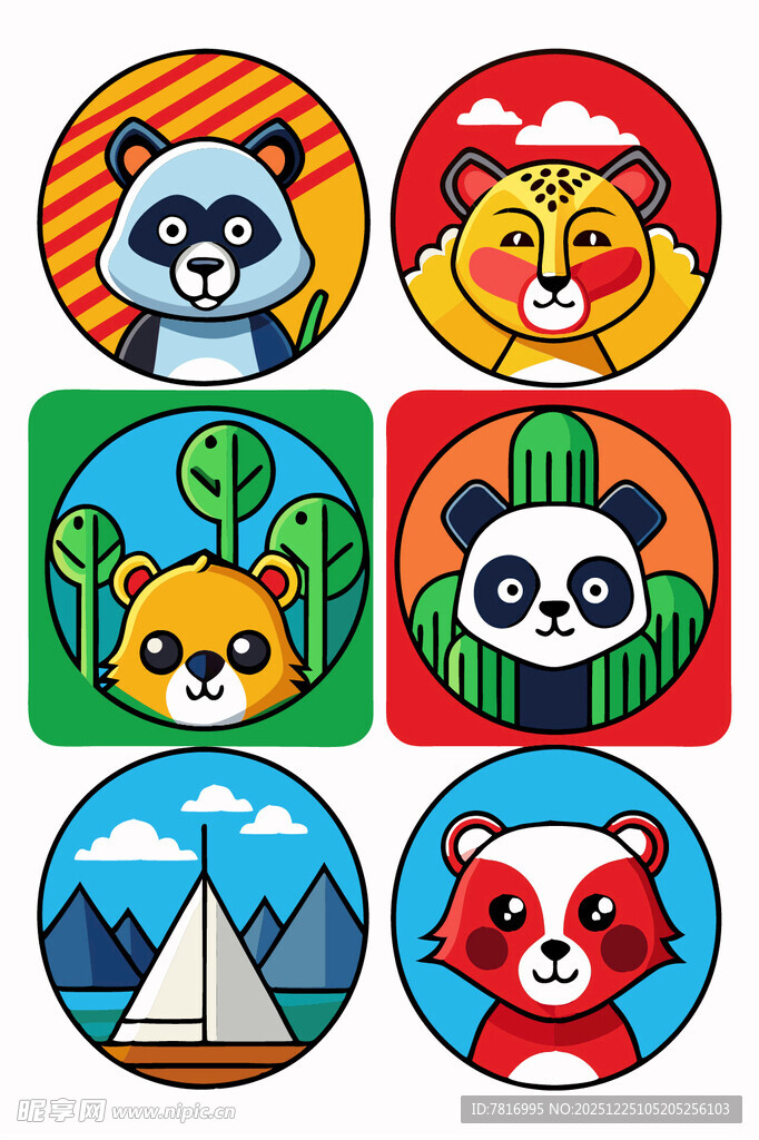 可爱动物卡通图标集合