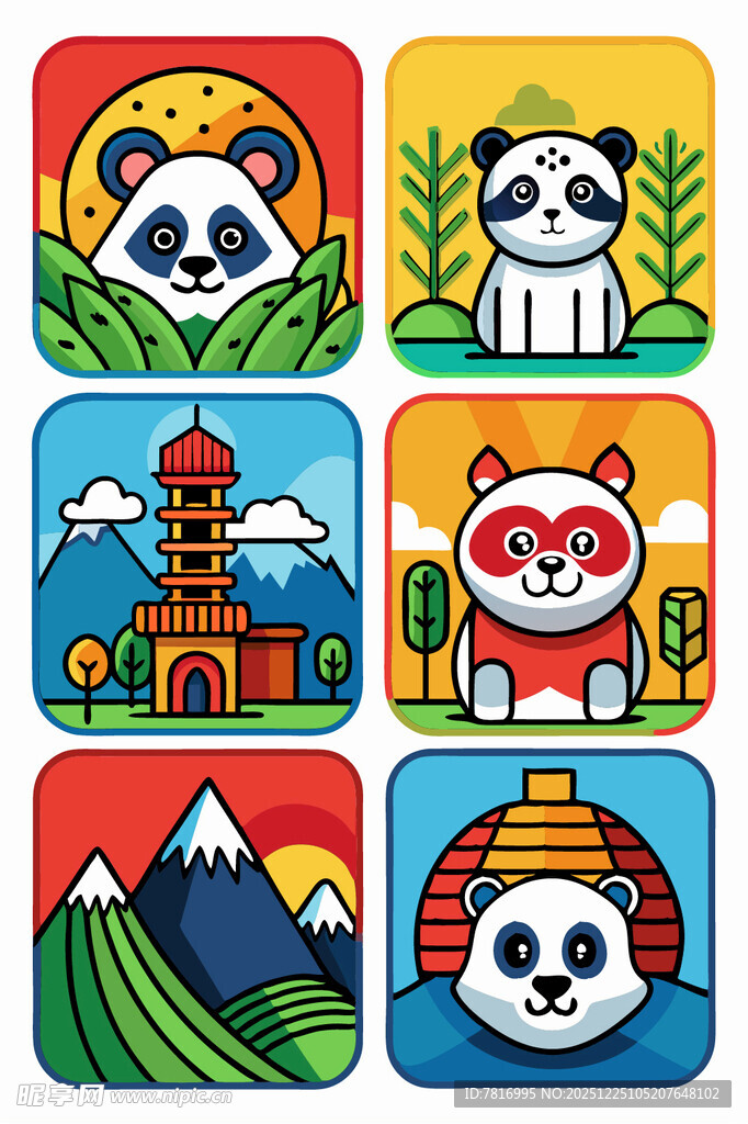 各国特色元素卡通图标集