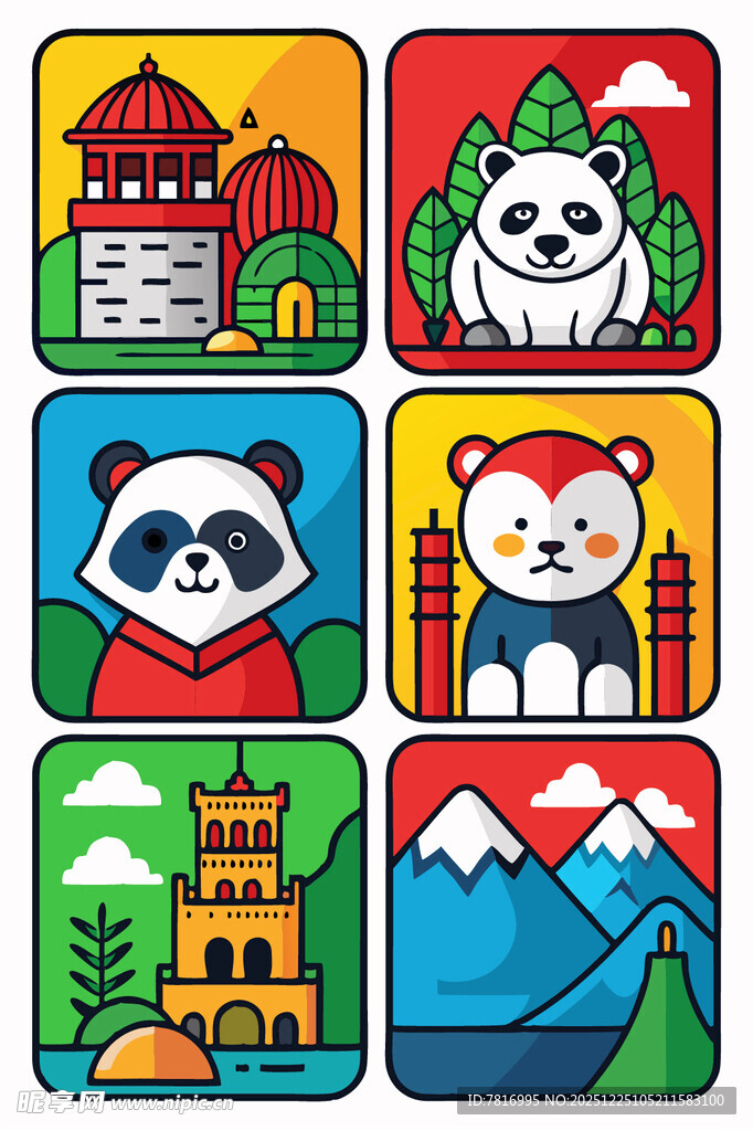 各国特色元素与萌宠插画