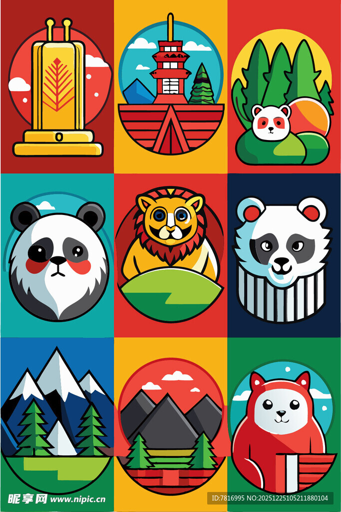 多彩日本元素插画图案