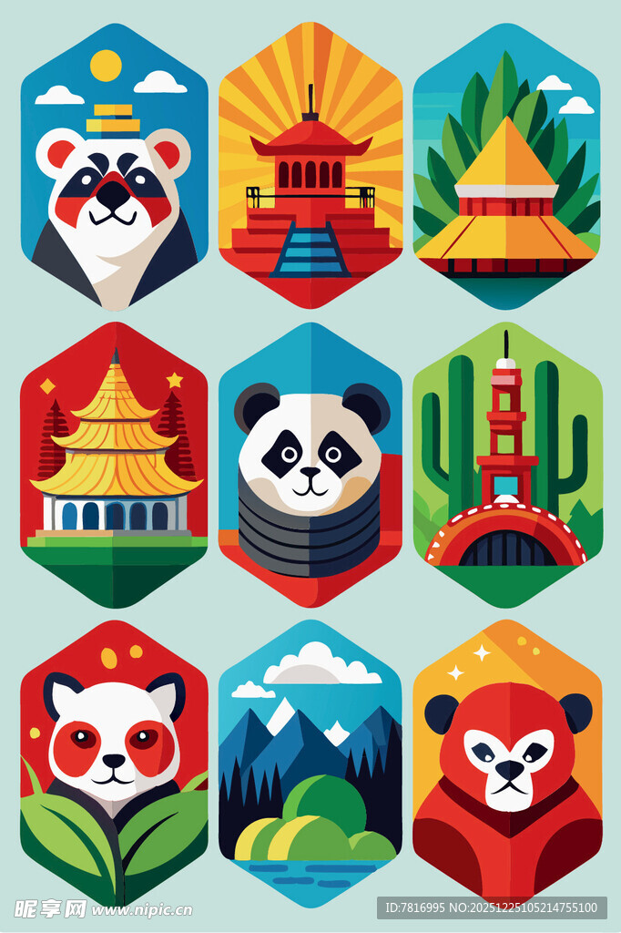 各国特色元素图标集合