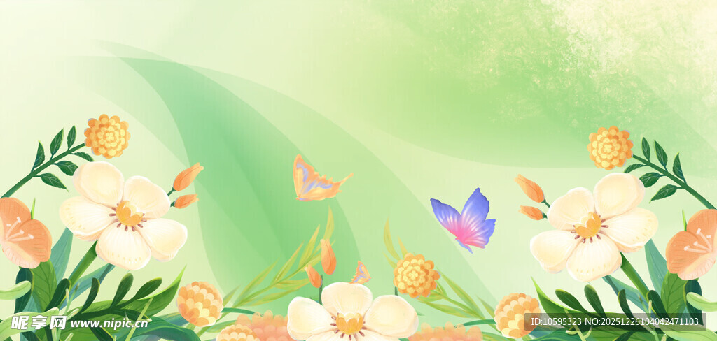 春日花卉与蝴蝶梦幻场景