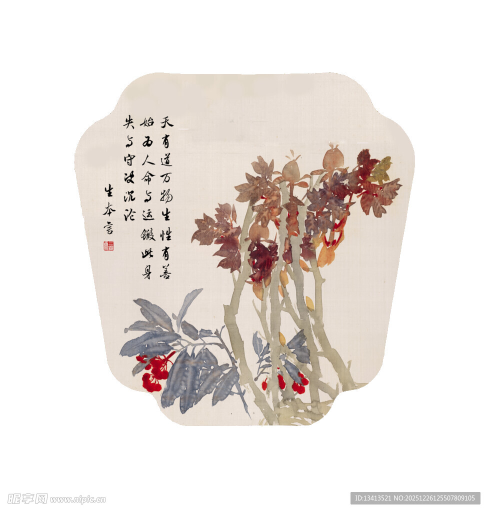 国画写意花鸟 团扇 扇面  