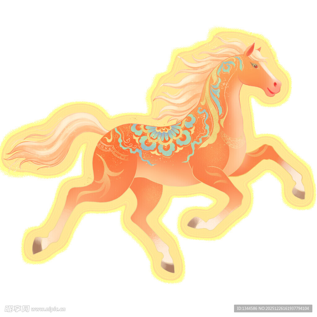 奔跑的装饰风橙色小马