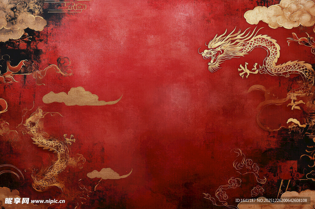 中式红底金龙祥云背景图