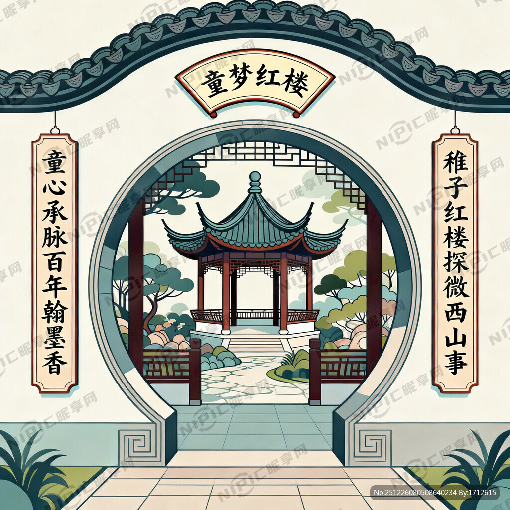 豪华中式园林拱门 透过拱门