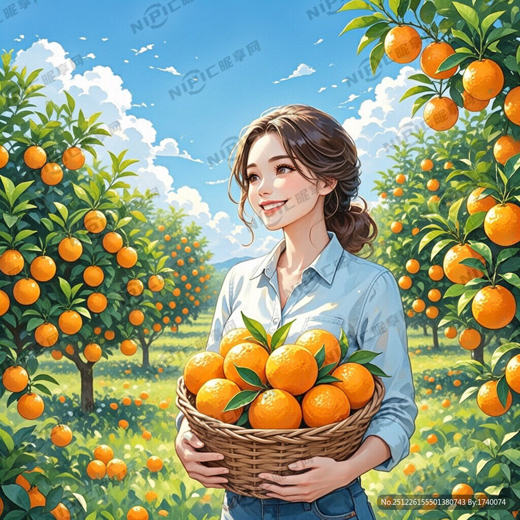 在沃柑果园里 一个散发的美女