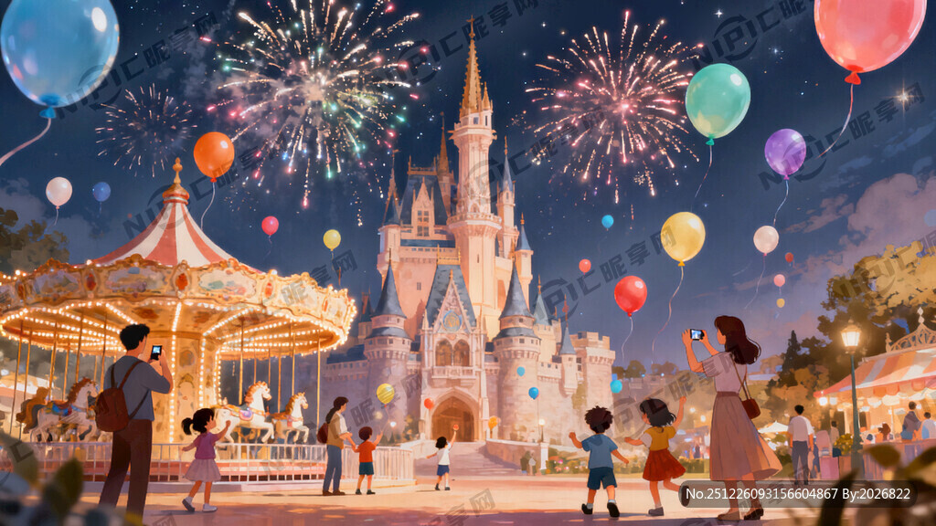 城堡 旋转木马 气球 烟花