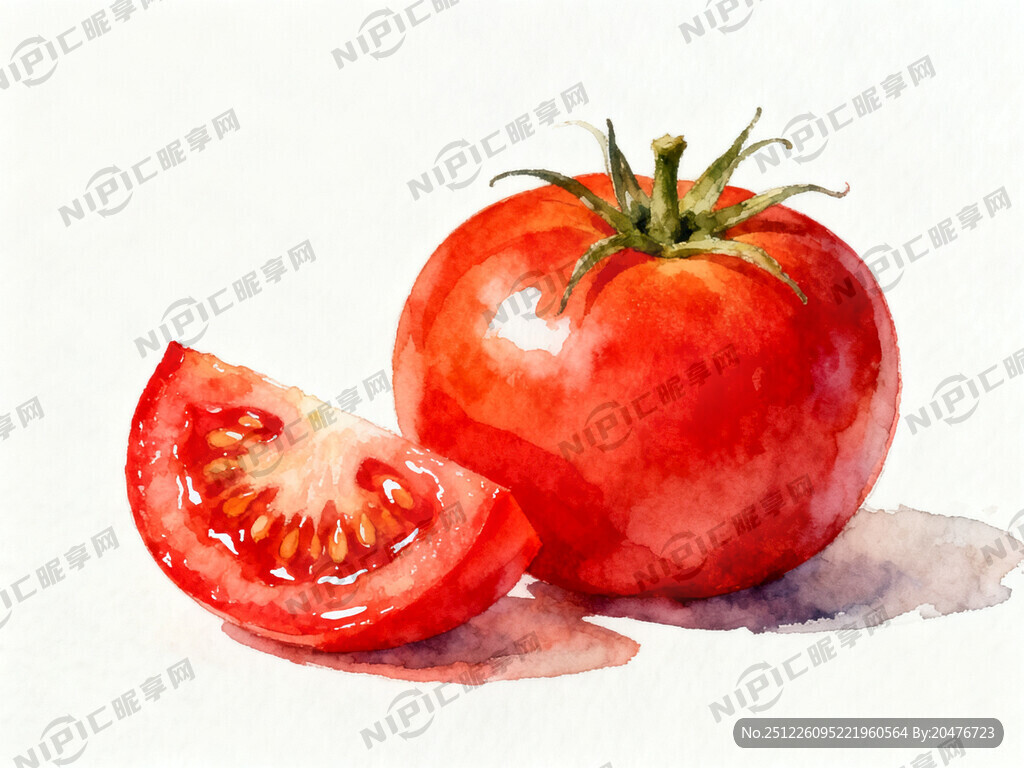 半个切开的西红柿 手绘风格