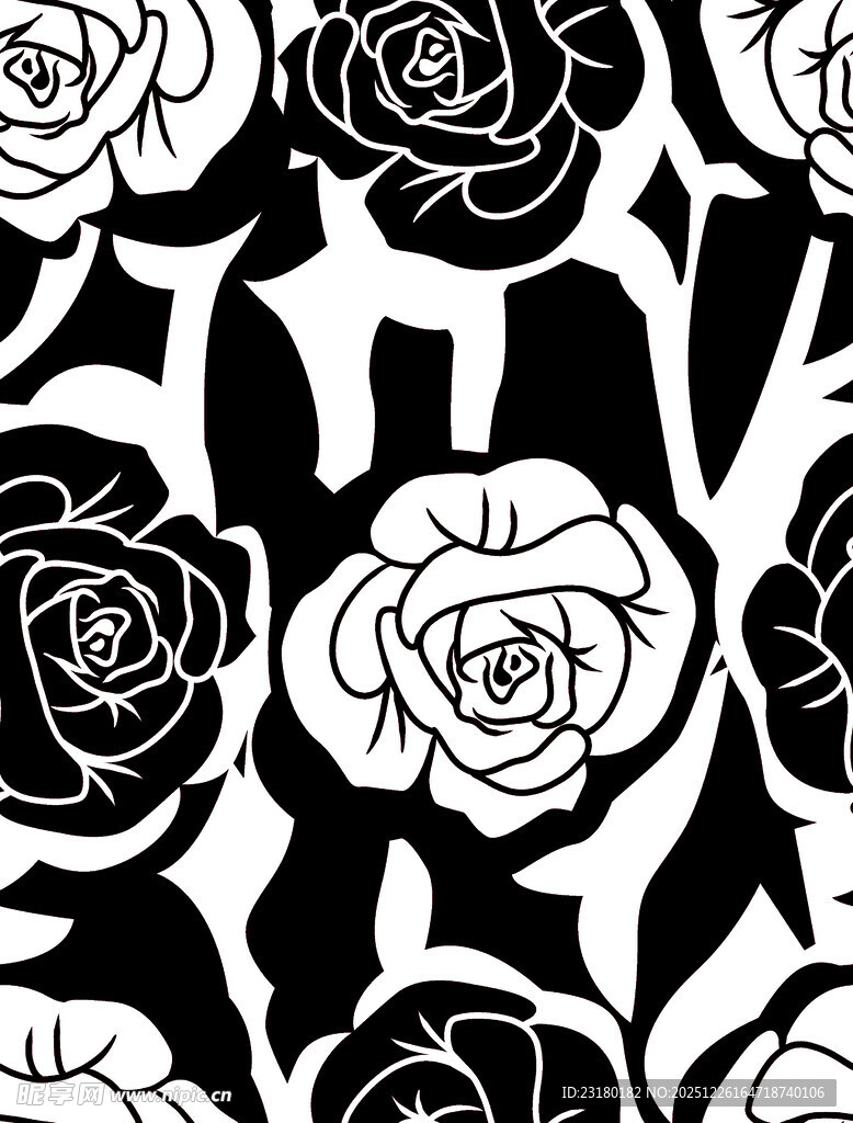 黑白玫瑰图案设计