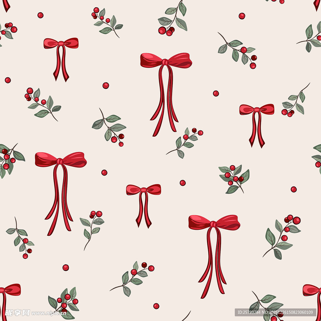 圣诞蝴蝶结花卉图案背景
