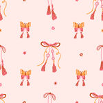 粉色系蝴蝶结流苏图案