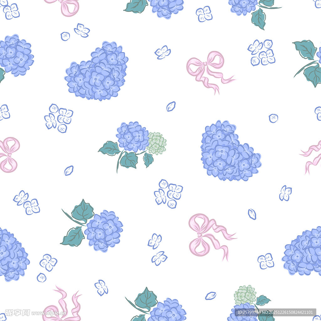 蓝粉绣球花卉图案背景