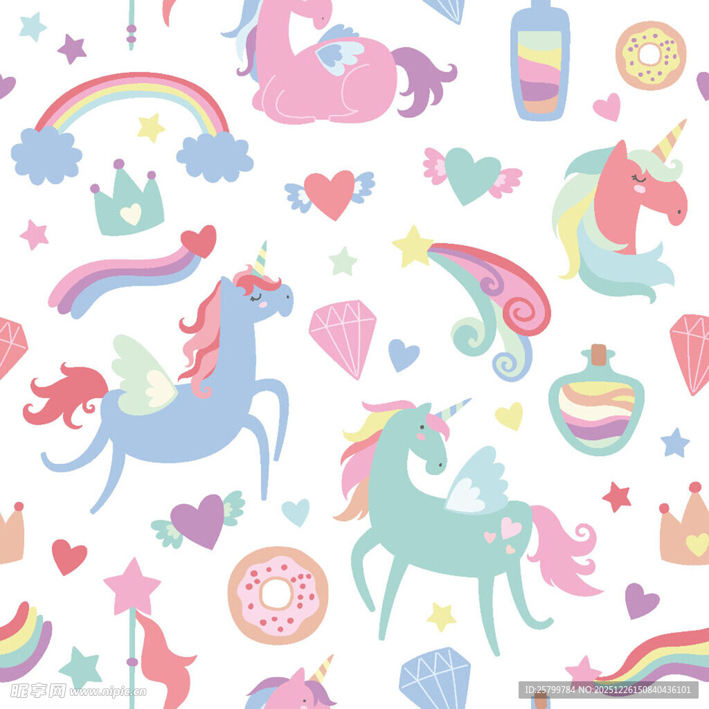 梦幻独角兽卡通图案背景