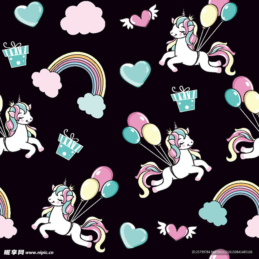梦幻独角兽卡通图案背景