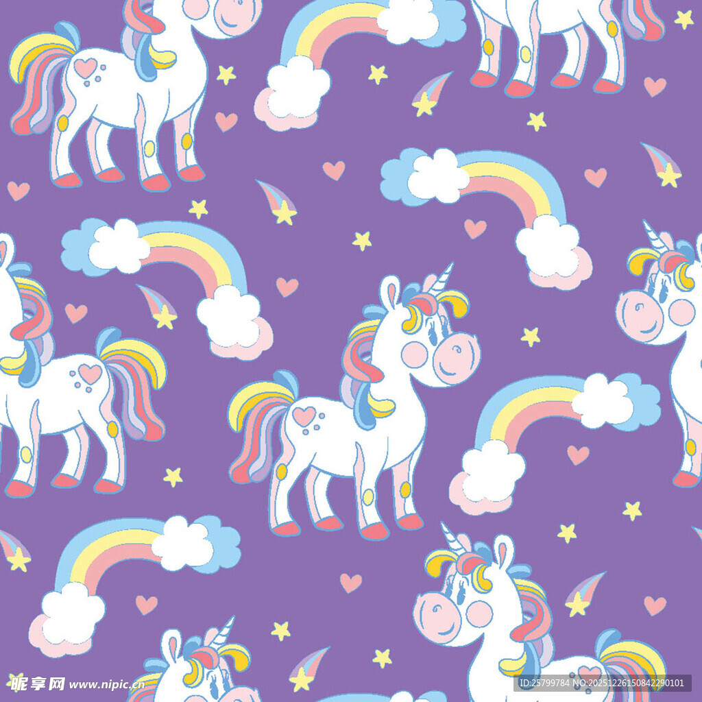 梦幻独角兽紫色背景图案