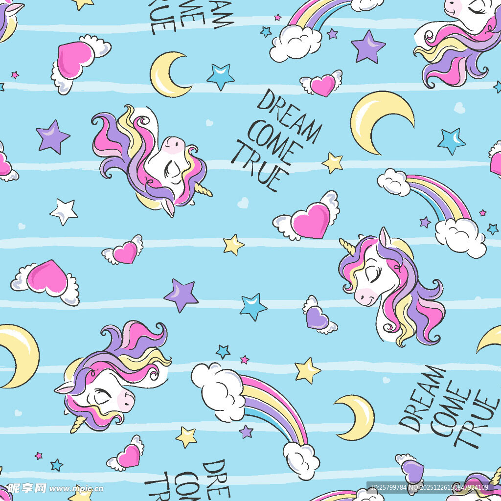 梦幻独角兽卡通背景图案