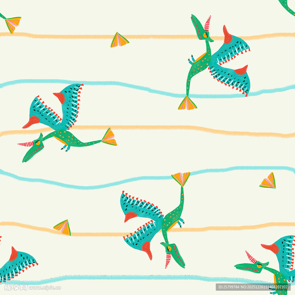 多彩飞鸟几何线条图案