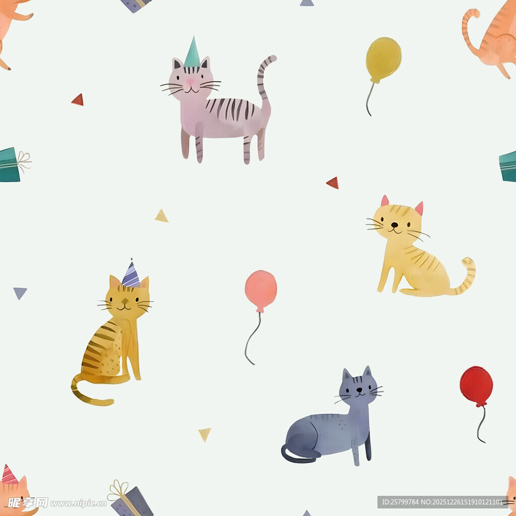 可爱猫咪与气球图案背景