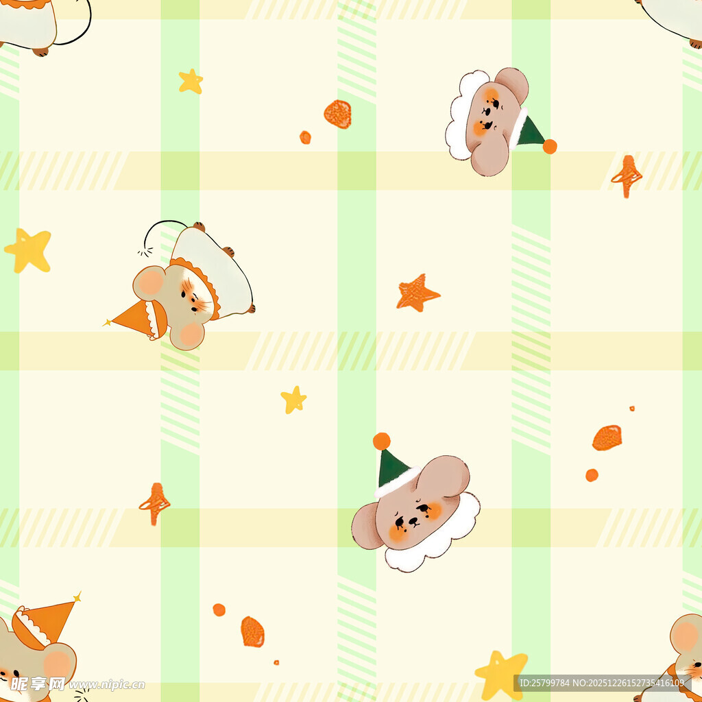 可爱小动物格子背景图案