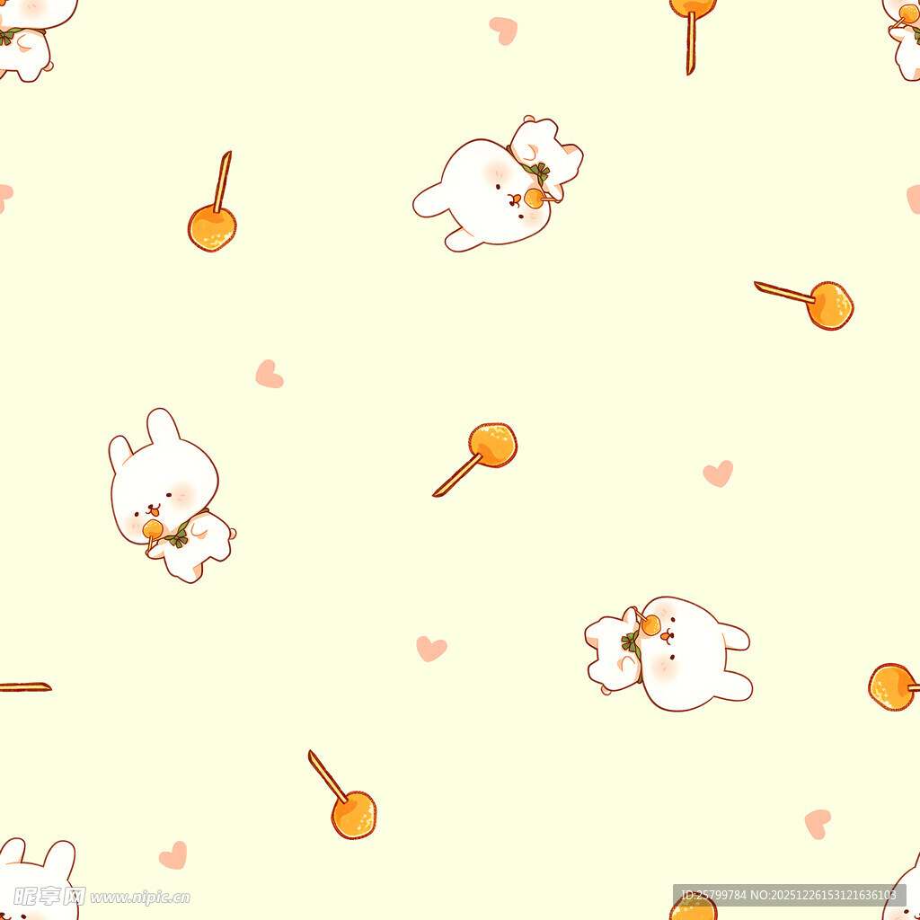 可爱小兔糖果无缝图案