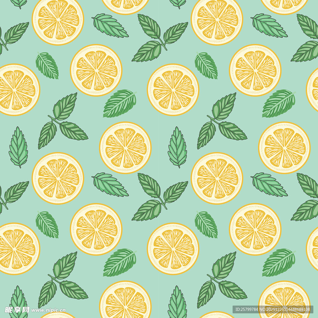 清新柠檬绿叶图案背景