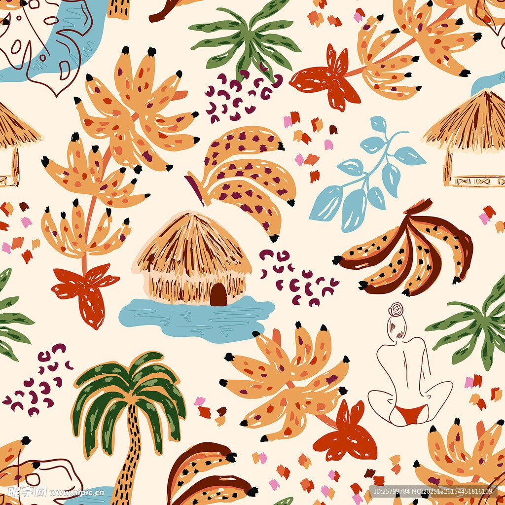 热带风情手绘图案背景
