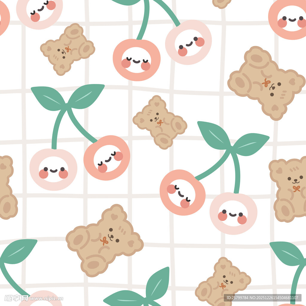 小熊樱桃可爱图案背景