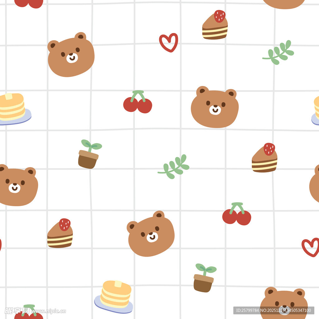 小熊甜点图案可爱背景图