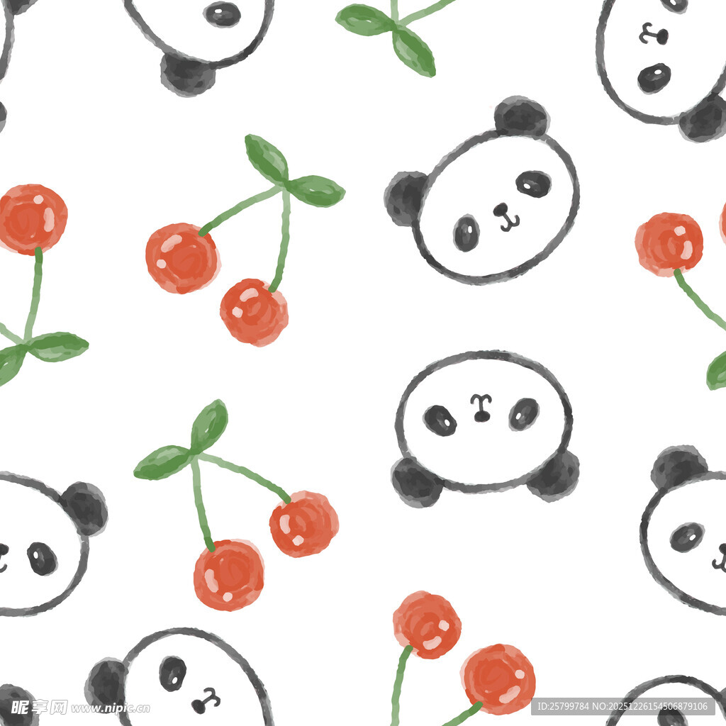 熊猫樱桃可爱图案设计