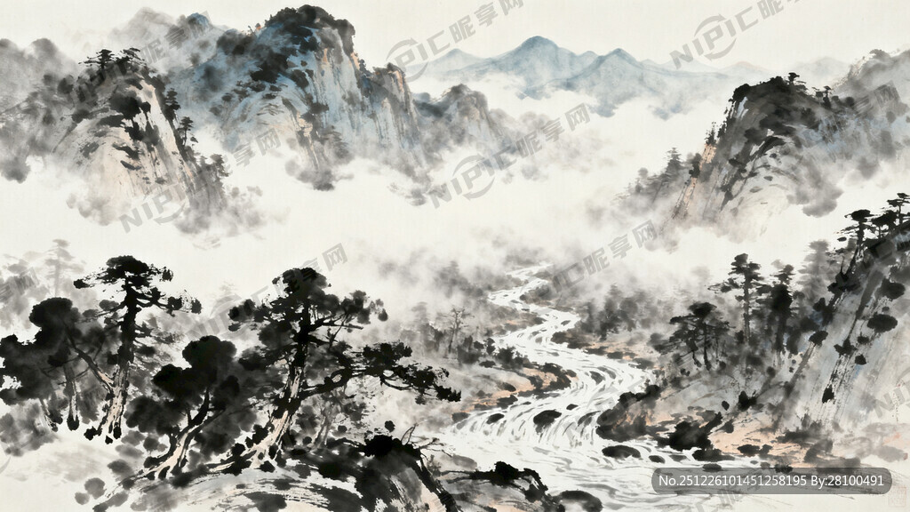 山谷 中国风 中国画 山水