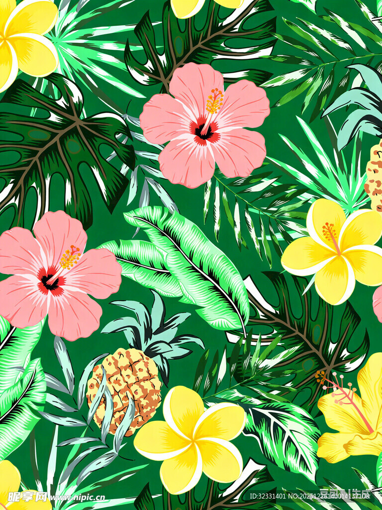 热带花卉绿植图案背景