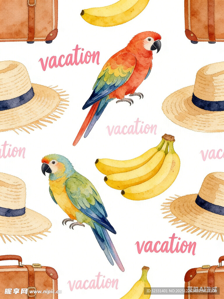 度假风鸟类与热带元素图案