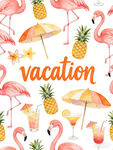 度假主题火烈鸟菠萝图案