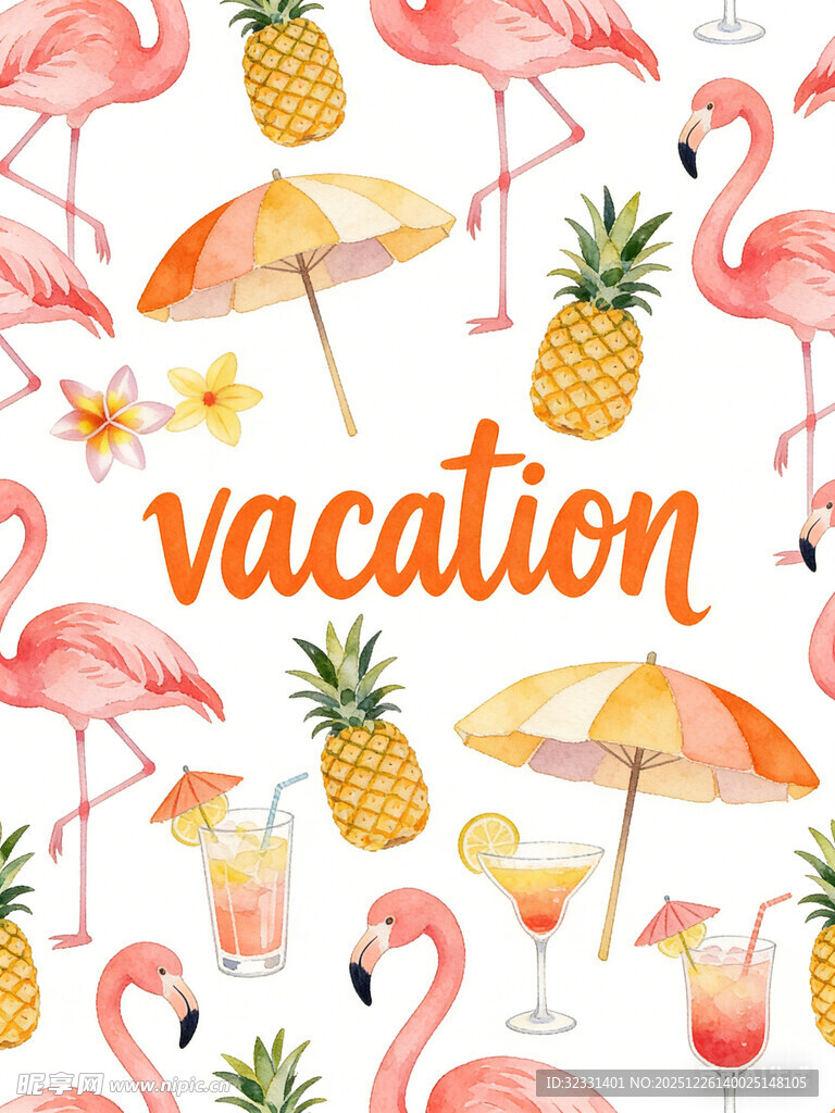 度假主题火烈鸟菠萝图案