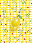 黄格背景上的清新柠檬图案