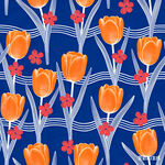蓝色背景的郁金香花卉图案