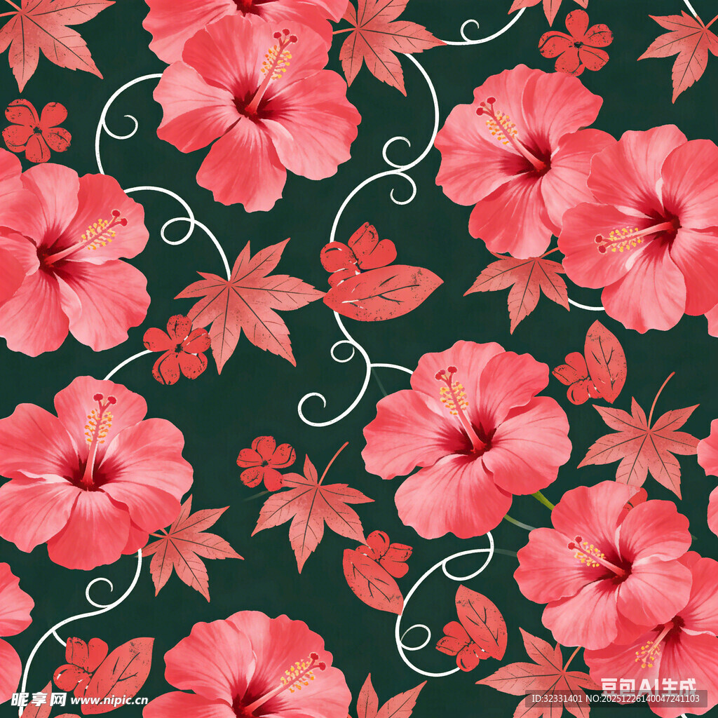 粉色花卉与枫叶图案背景