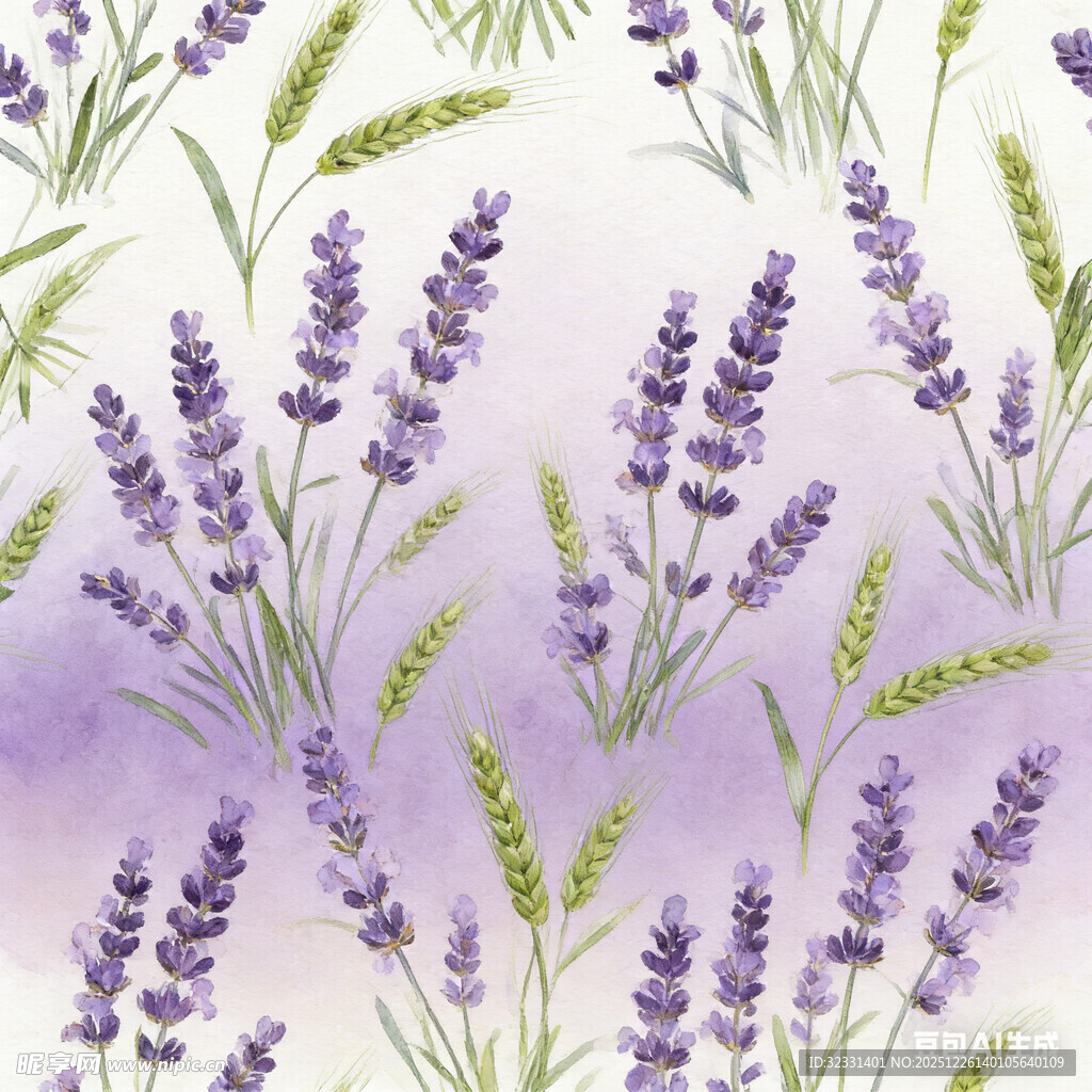 手绘薰衣草花卉图案背景