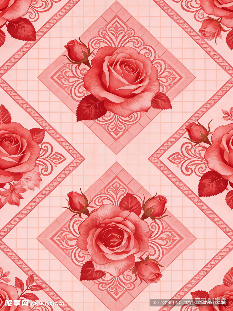 粉色玫瑰几何图案花纹