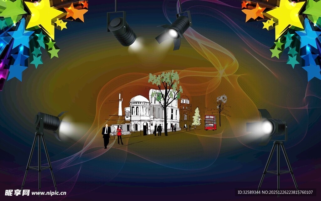 舞台灯光下的乐队表演