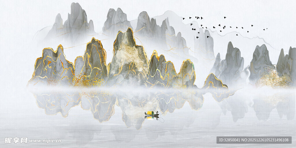 水墨山水间的孤舟意境