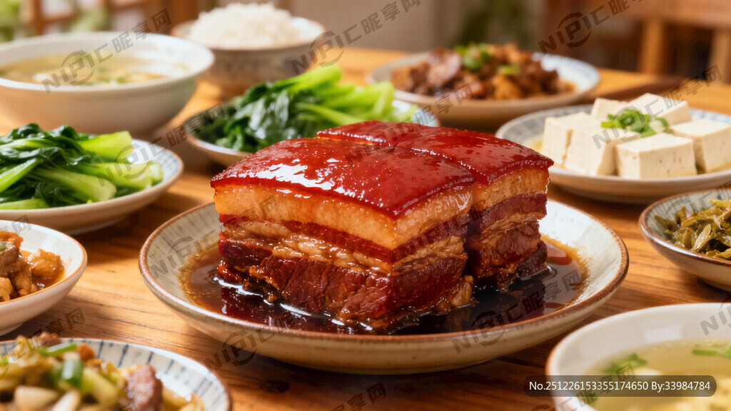 桌上满桌的菜 做一个长图。