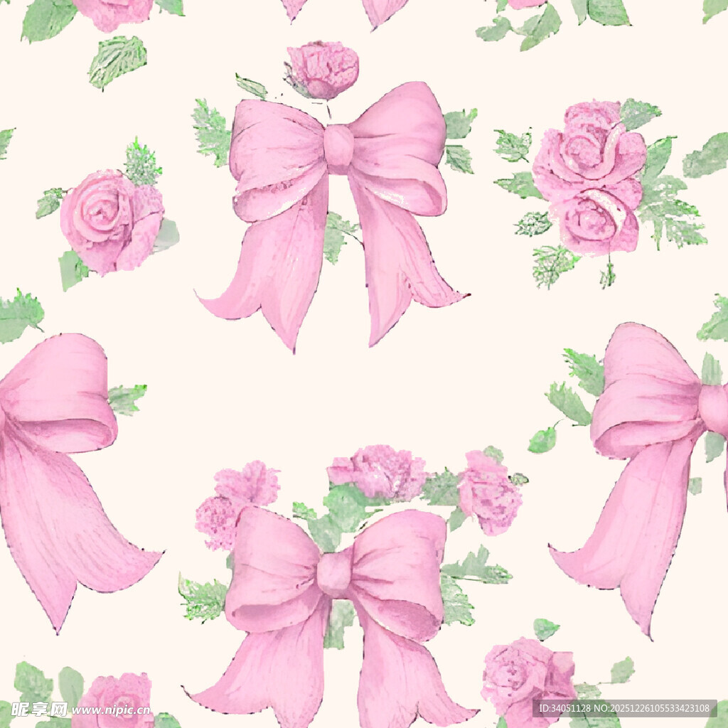 粉色蝴蝶结玫瑰图案背景
