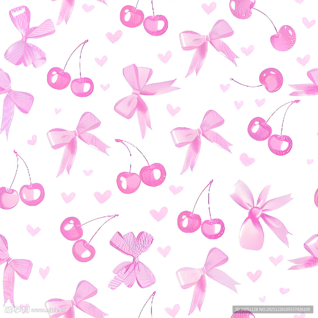 粉色蝴蝶结樱桃图案背景