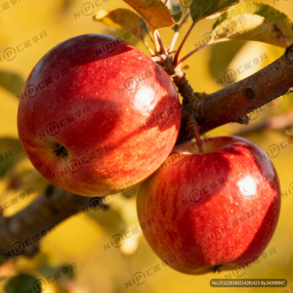 树枝上2个大红苹果